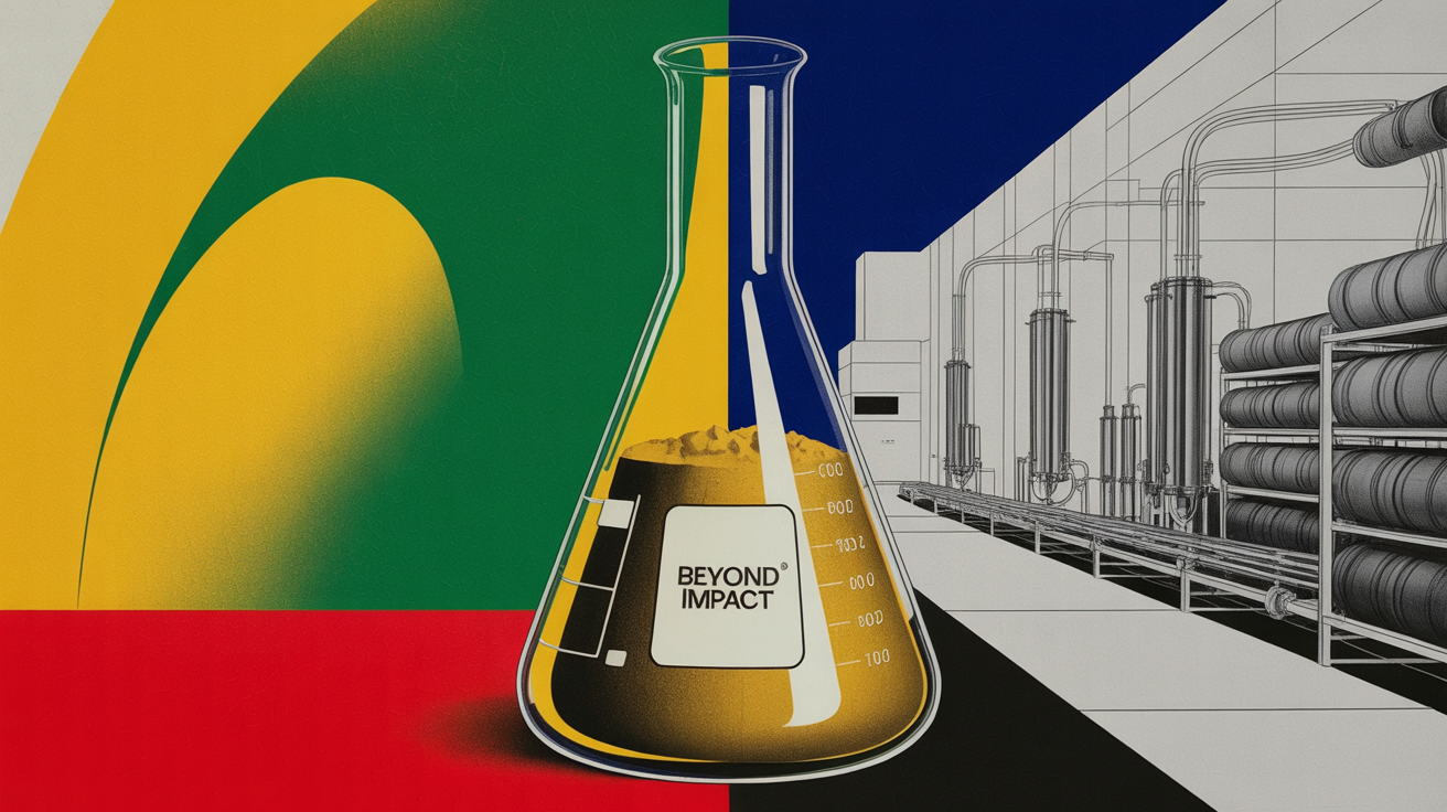 Scientist examining fermentation bioreactor vessels in a food ingredient production facility.