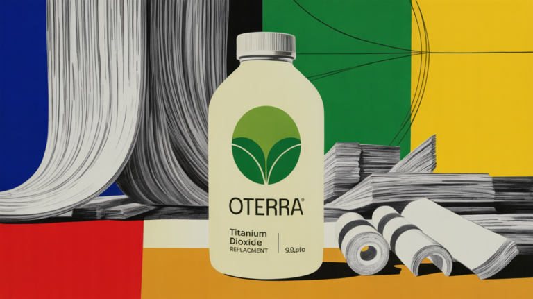 Seprify CEO Lukas Schertel presenting plant-based white pigment derived from wood pulp