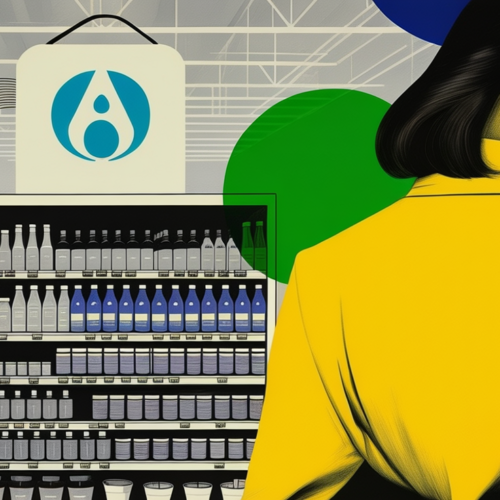 Albertsons store aisle with digital shelf technology and AI data overlay concept