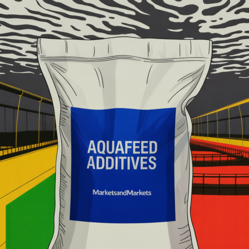 Commercial aquaculture fish farm with feed additives and sustainability focus