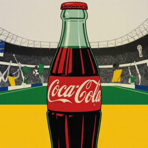 Coca-Cola branded cups and bottles displayed at a major sporting event venue