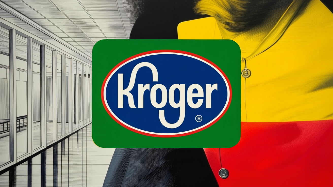 Kroger store exterior with executive leadership transition concept overlay