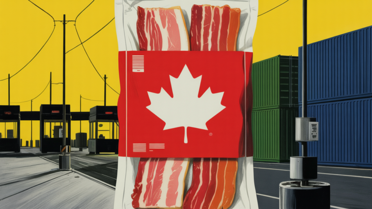 Packaged smoked bacon on a conveyor belt at a U.S. border inspection facility