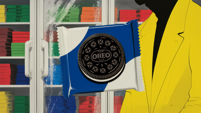 Colorful frozen snack products from Oreo, Dippin' Dots, and Over the Moo displayed in a summer retail freezer aisle.