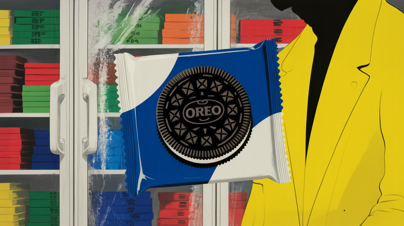 Colorful frozen snack products from Oreo, Dippin' Dots, and Over the Moo displayed in a summer retail freezer aisle.