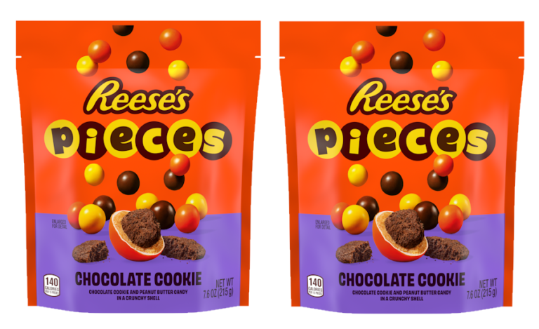 New Reese's Pieces Chocolate Cookie candy pouch on retail shelf display