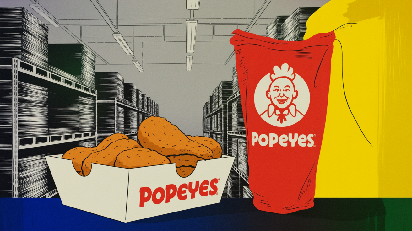 Exterior of a Popeyes restaurant location undergoing ownership transition after bankruptcy.