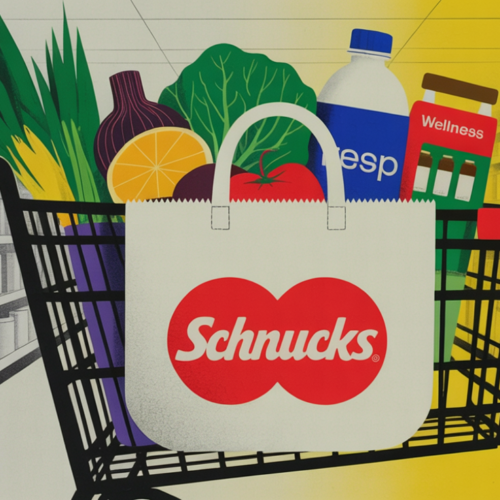 Grocery shopper using an AI-powered mobile assistant in a supermarket aisle.