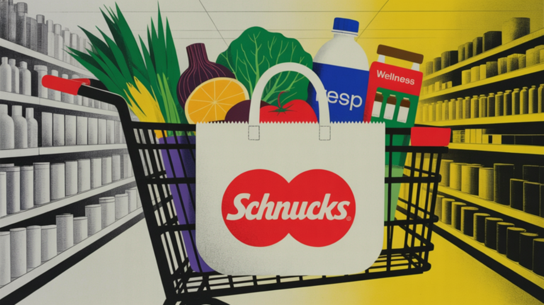 Grocery shopper using an AI-powered mobile assistant in a supermarket aisle.