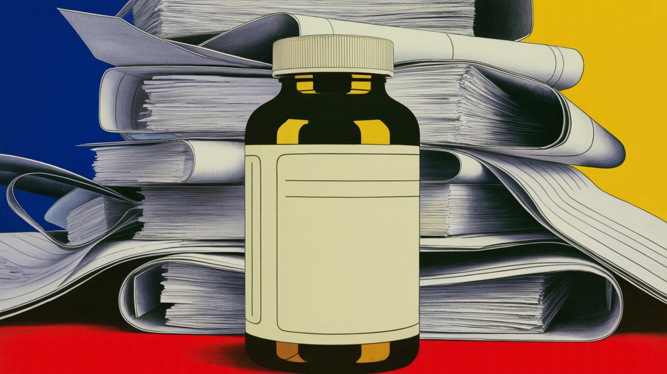 FDA regulatory documents and dietary supplement bottles on a compliance officer's desk.